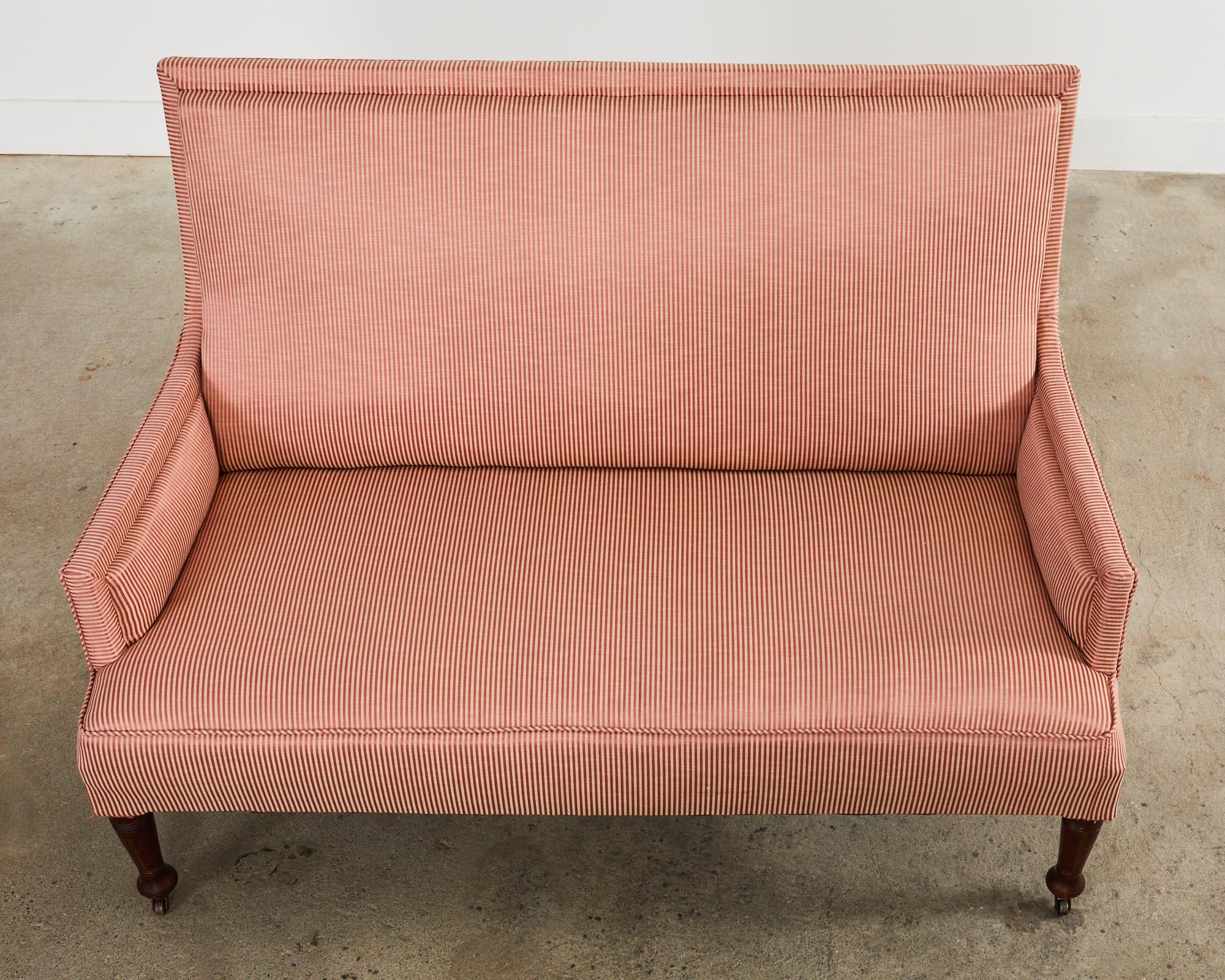 Hand-Crafted 19th Century English Regency Style Upholstered Mahogany Sofa Settee For Sale