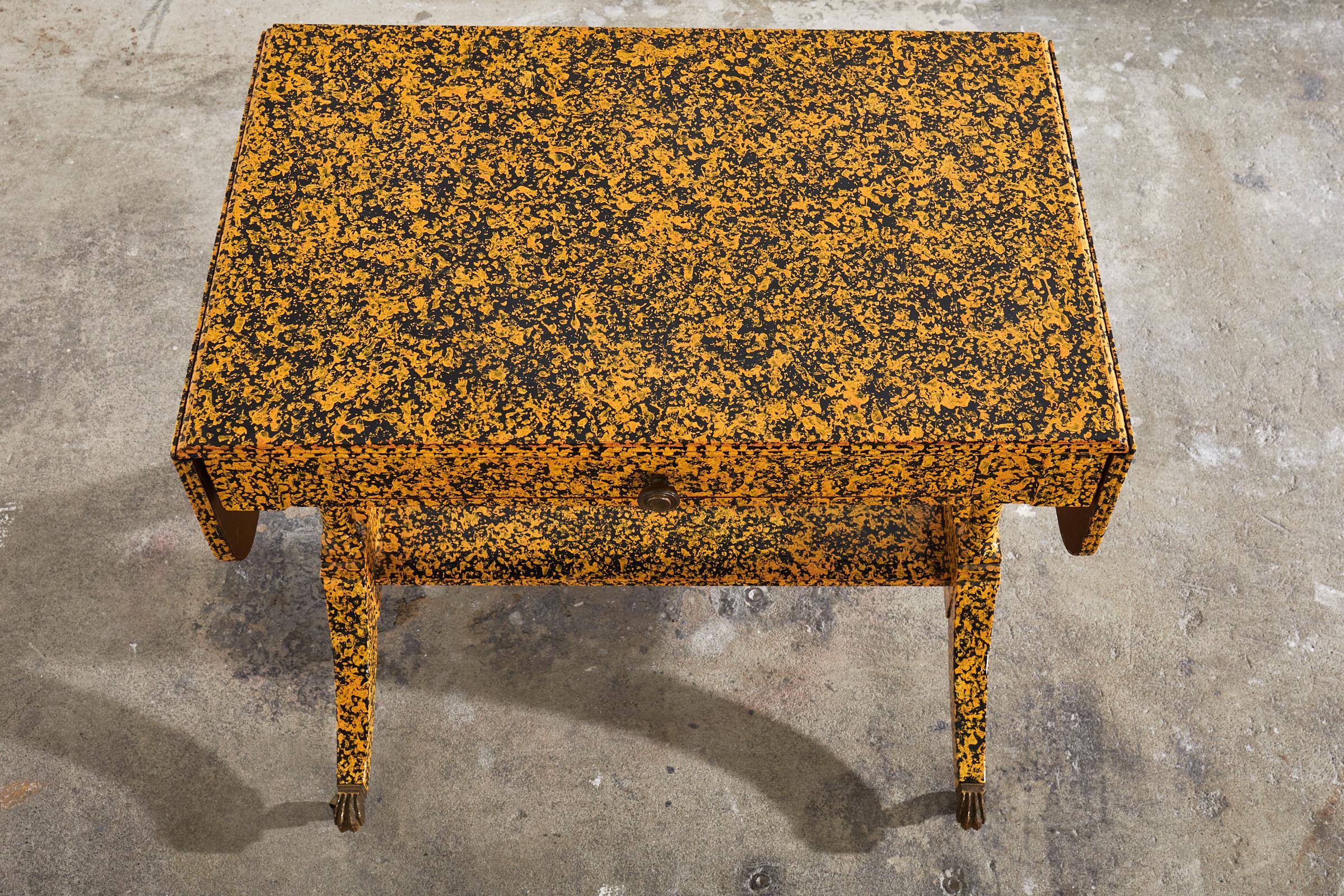 Brass 19th Century English Regency Style Writing Table Speckled by Ira Yeager For Sale