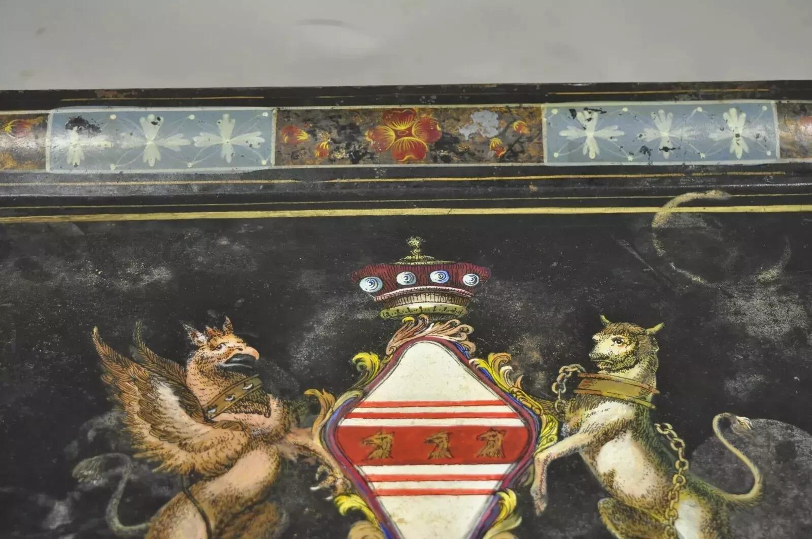 Englischer Regency-Schildkrötenschild aus Zinn und Metall, handbemaltes Tablett, 19. Jahrhundert (Unbekannt) im Angebot