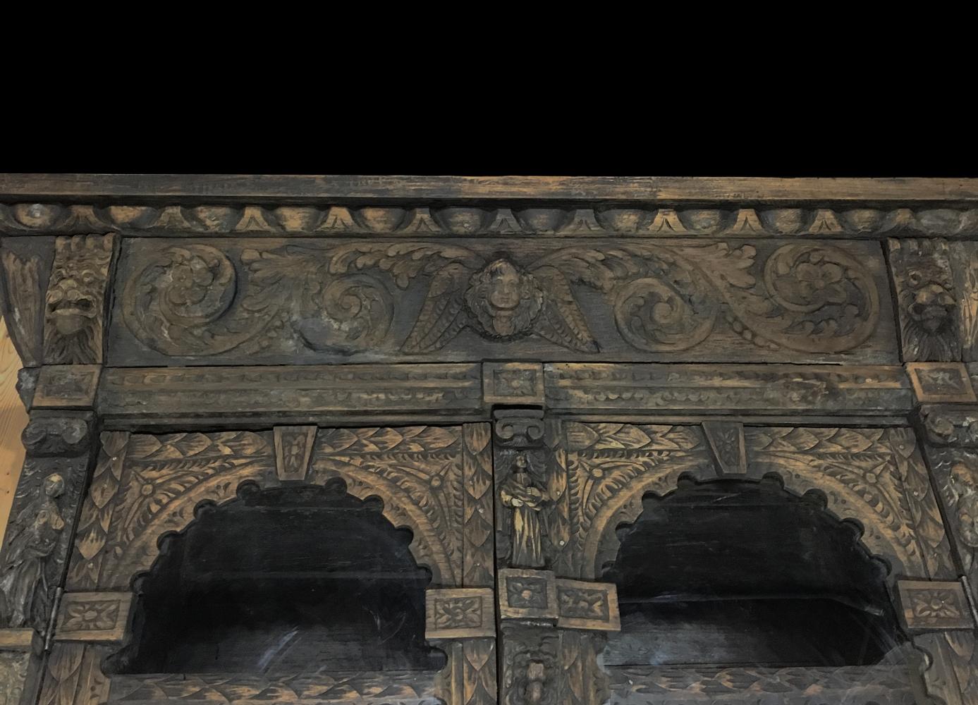 Hand-Carved 19th Century English Renaissance Bookcase
