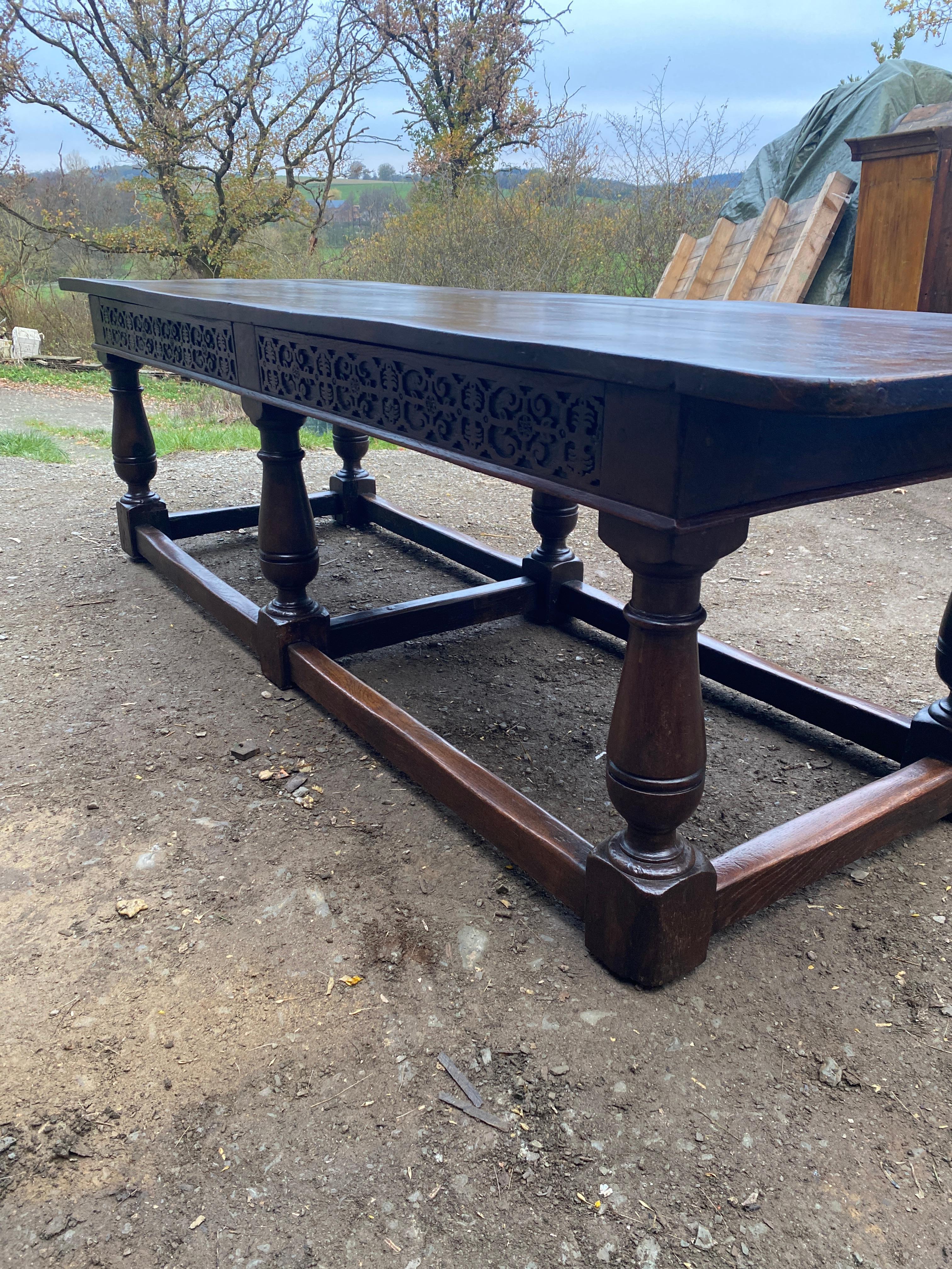 Wood 19th Century English Renaissance Console Table with 6 Large Legs