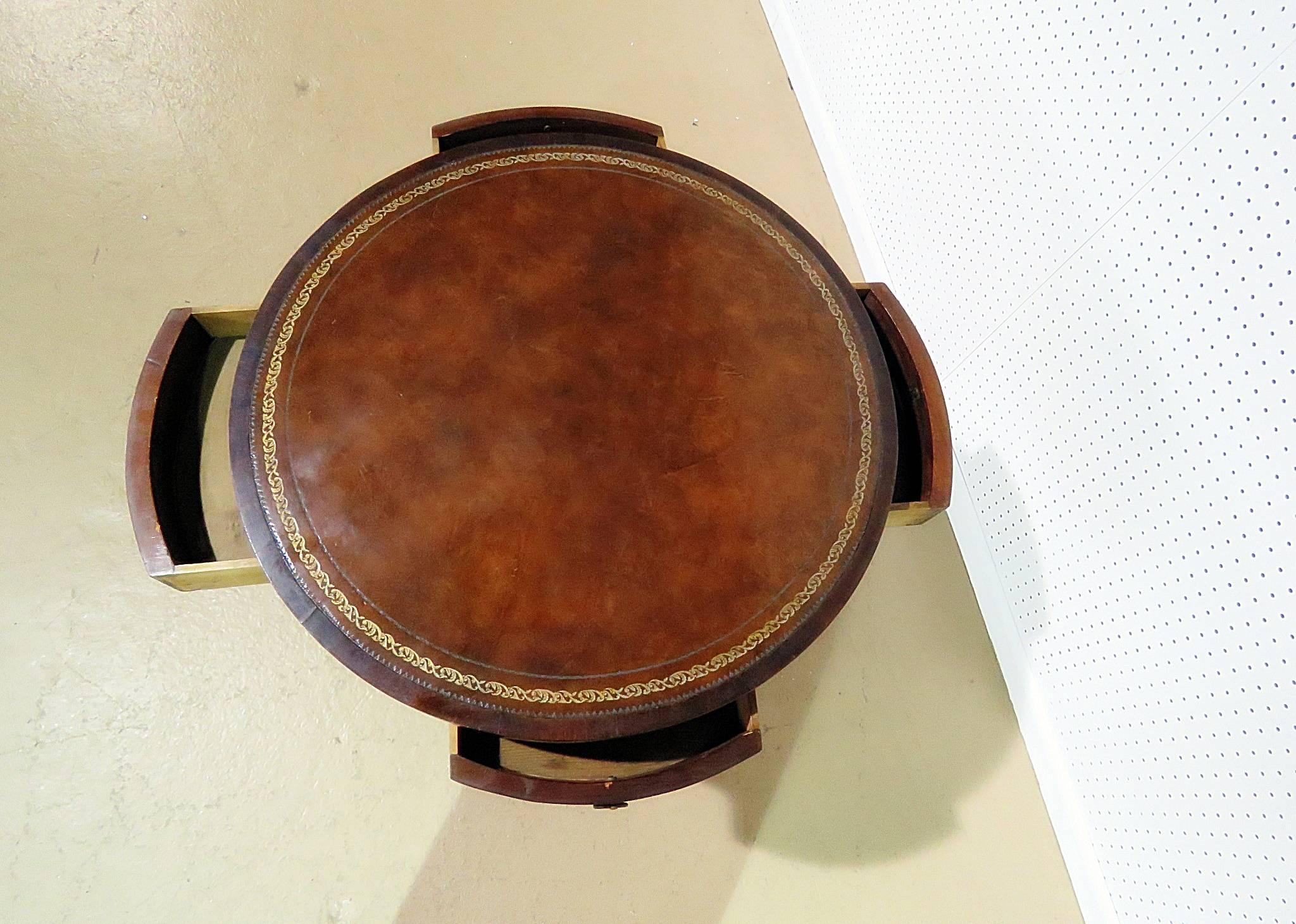 Leather 19th Century English Revolving Drum Table