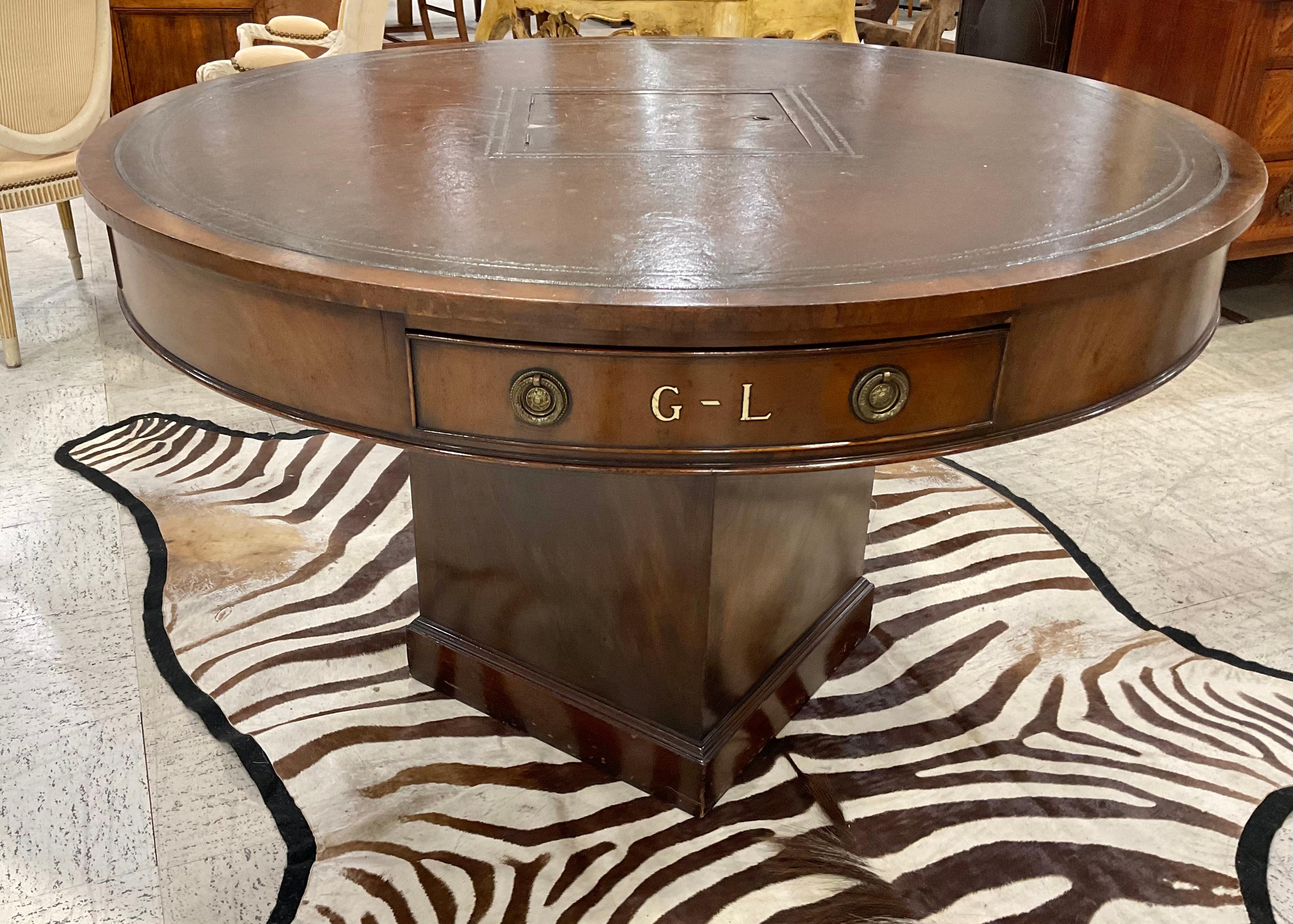 19th Century English Revolving Rent Drum Table Leather Top 4