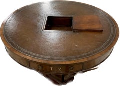 19th Century English Revolving Rent Drum Table Leather Top