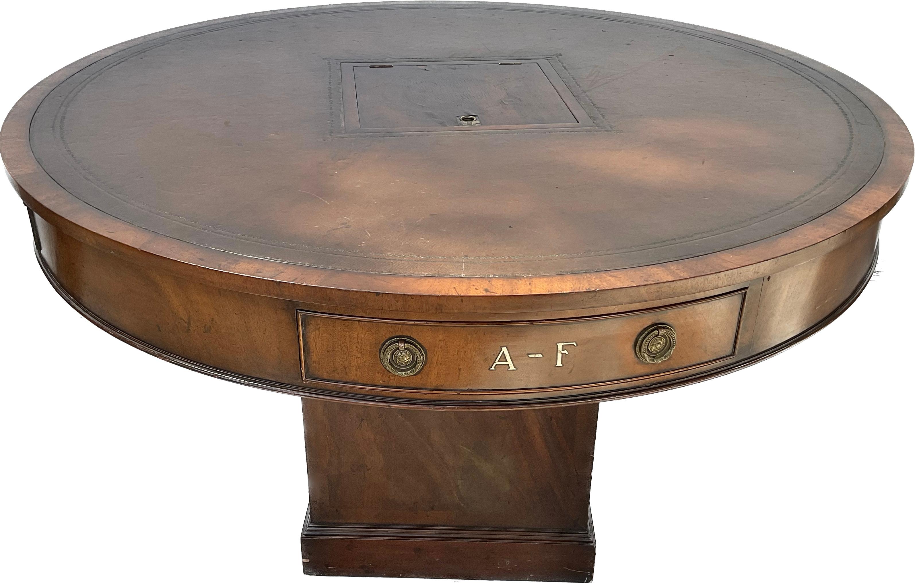 19th Century English Revolving Rent Drum Table Leather Top 3