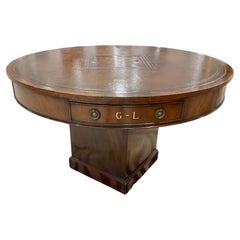 19th Century English Revolving Rent Drum Table Leather Top