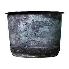 Antique 19th Century English Riveted Copper Verdigris Vat Vessel Planter