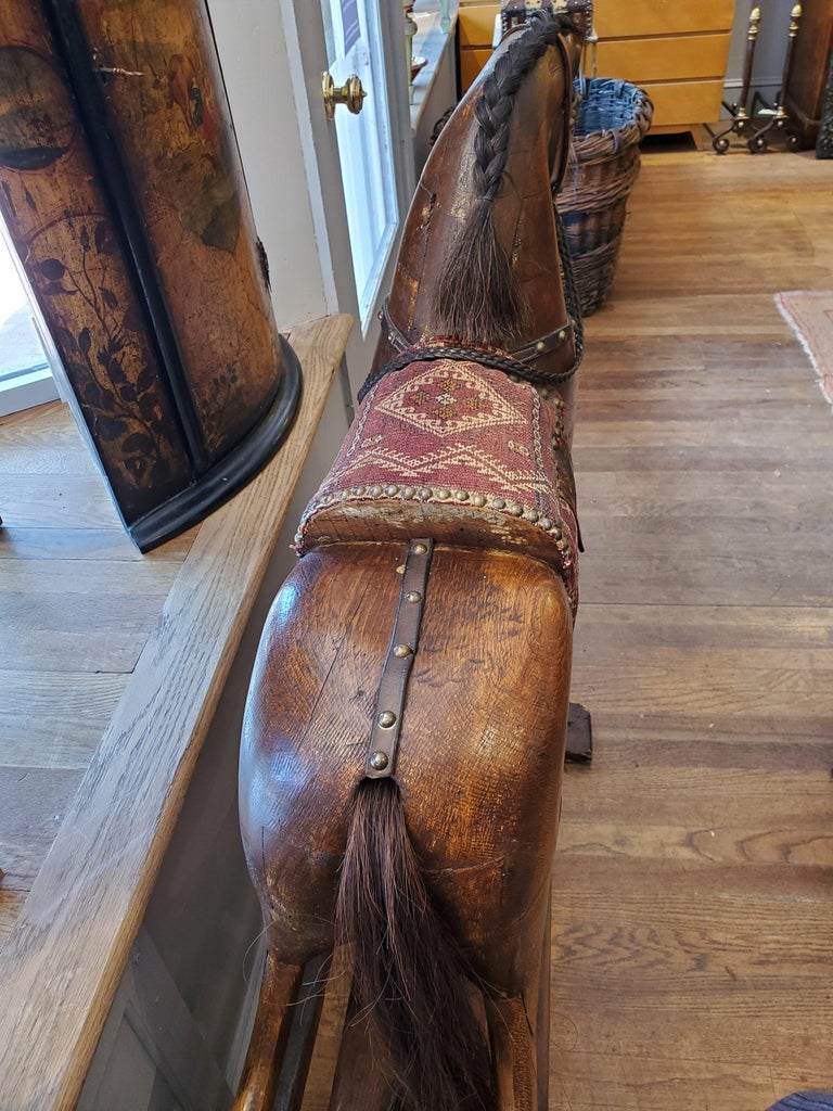 19th Century English Rocking Horse with Upholstered Saddle In Good Condition In Middleburg, VA