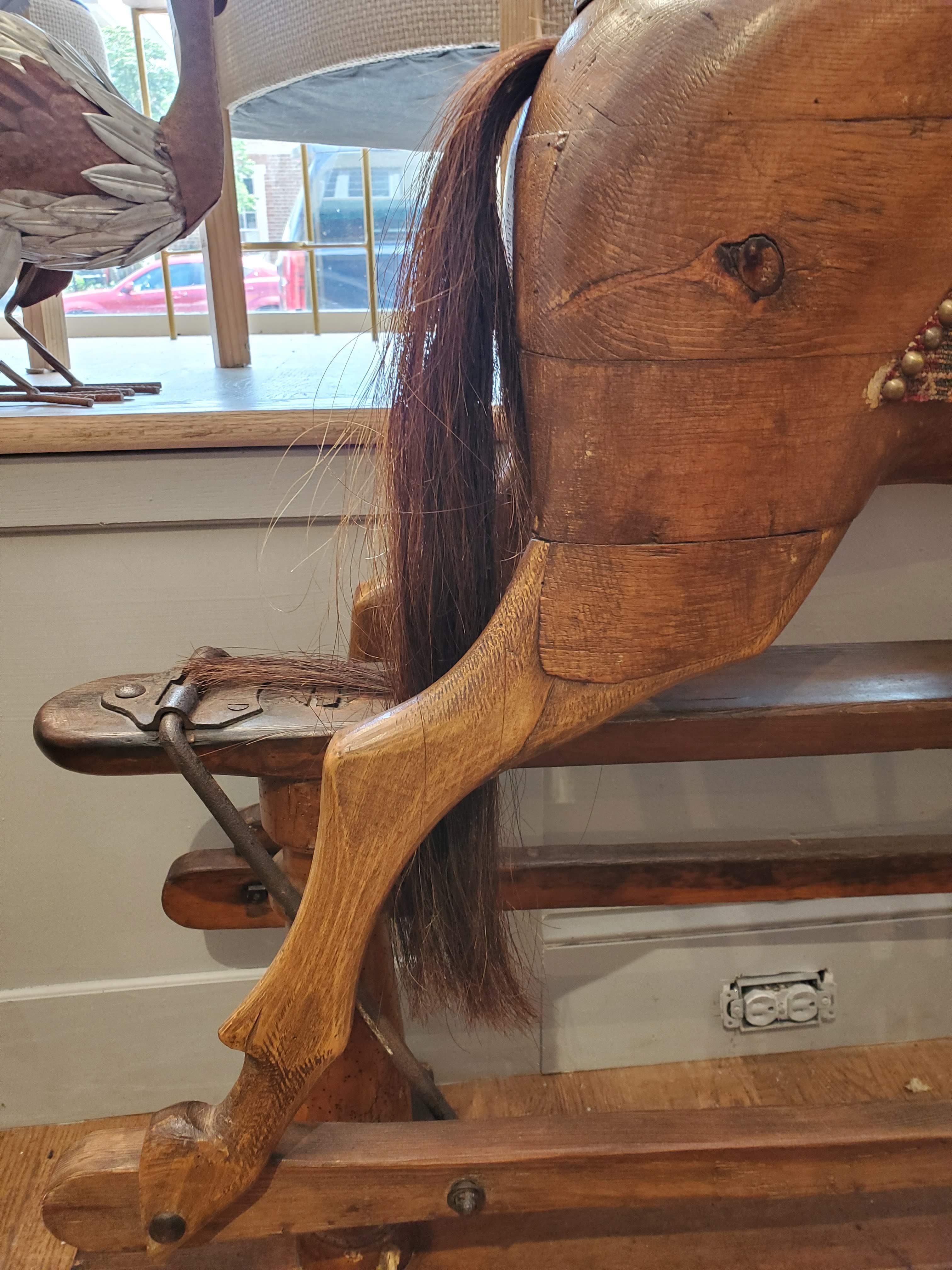 19th Century English Rocking Horse with Upholstered Saddle In Good Condition In Middleburg, VA