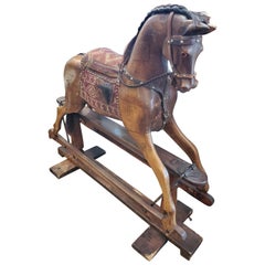 19th Century English Rocking Horse with Upholstered Saddle