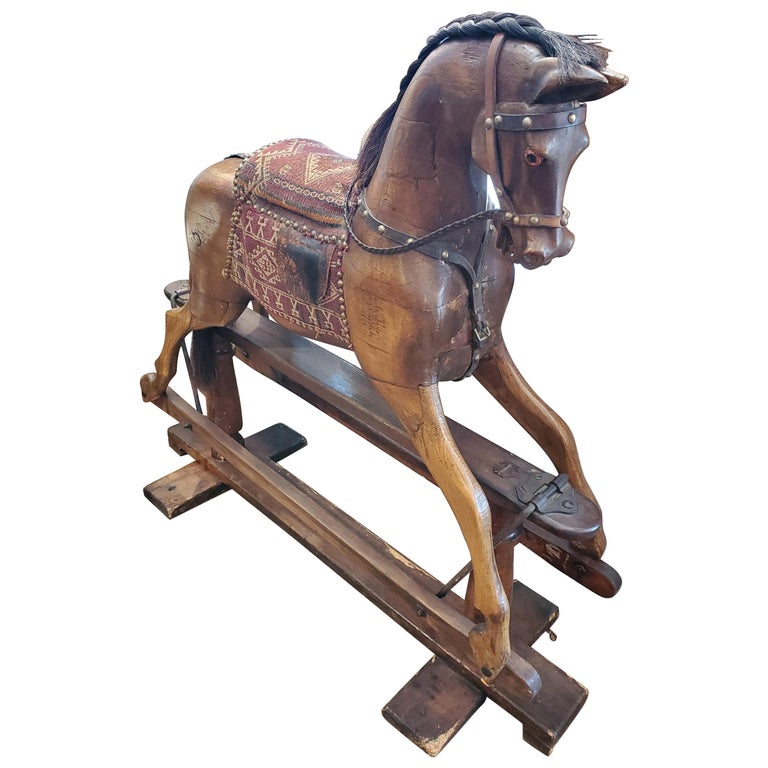 19th Century English Rocking Horse with Upholstered Saddle