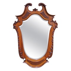 19th Century English Rococo Carved Walnut Wall Mirror with Beveled Glass