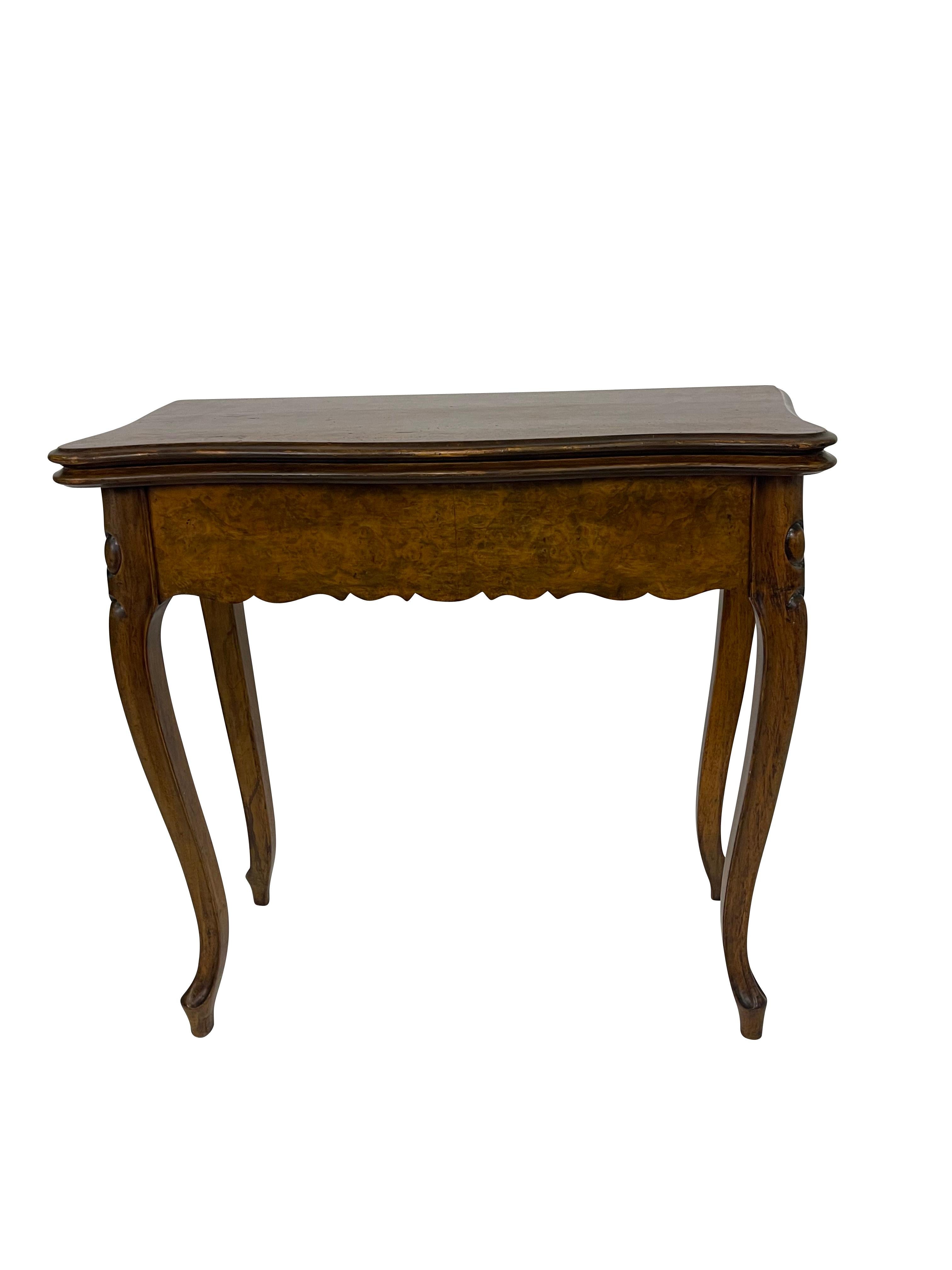 Hand-Carved 19th Century  English Rococo Revival Burl  Walnut Games Table 