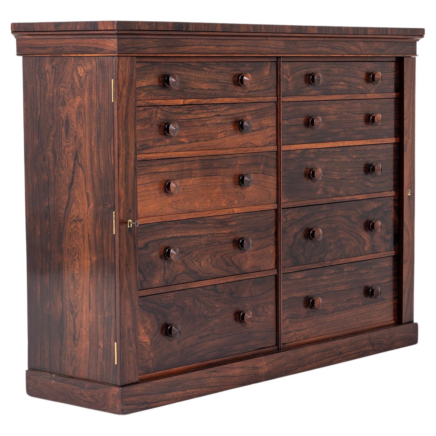 19th Century English Rosewood Bank of Drawers For Sale