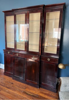 19th Century English Rosewood Breakfront Bookcase with Hidden Drawers