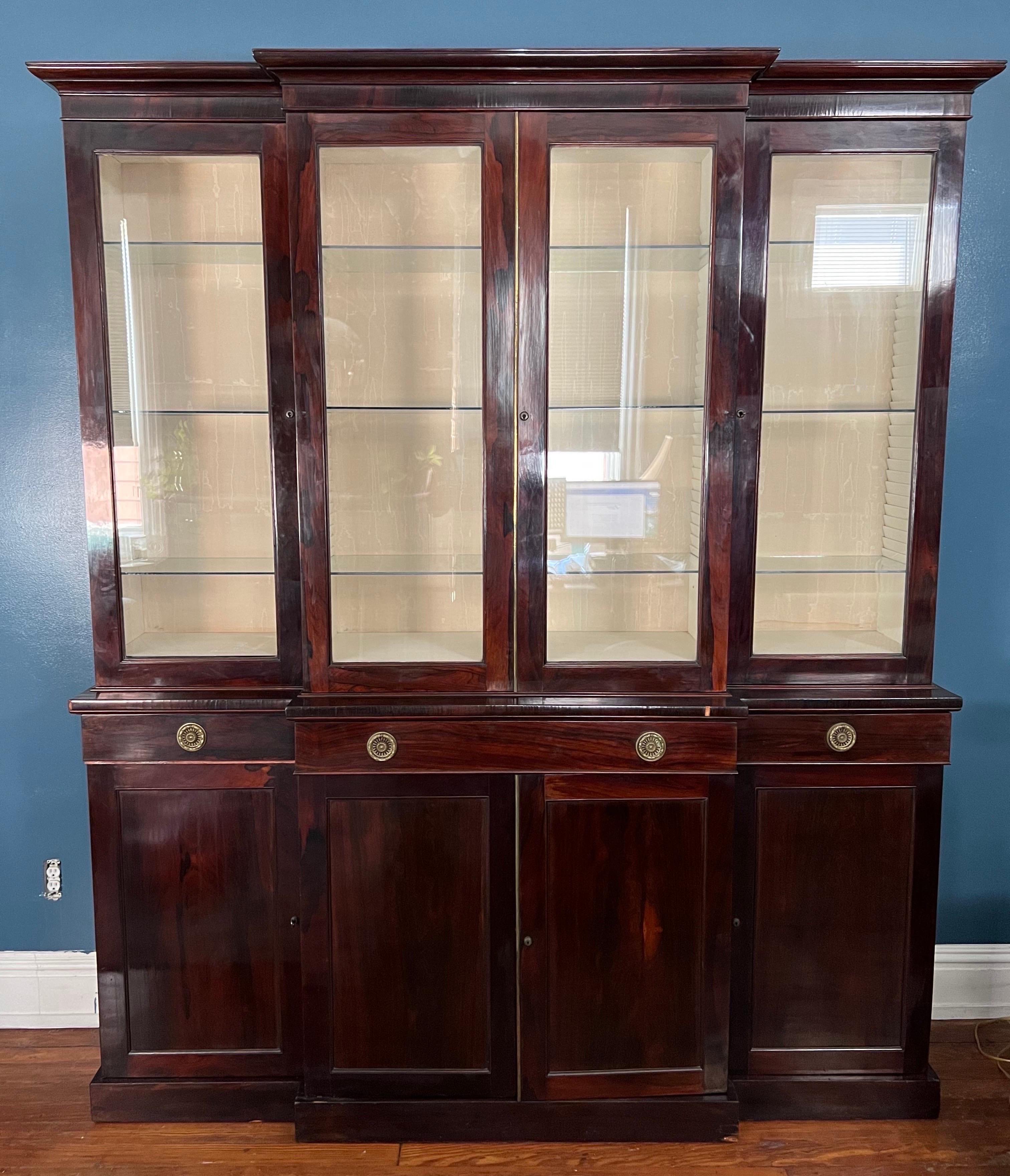 19th Century English Rosewood Breakfront Bookcase with Hidden Drawers For Sale 1