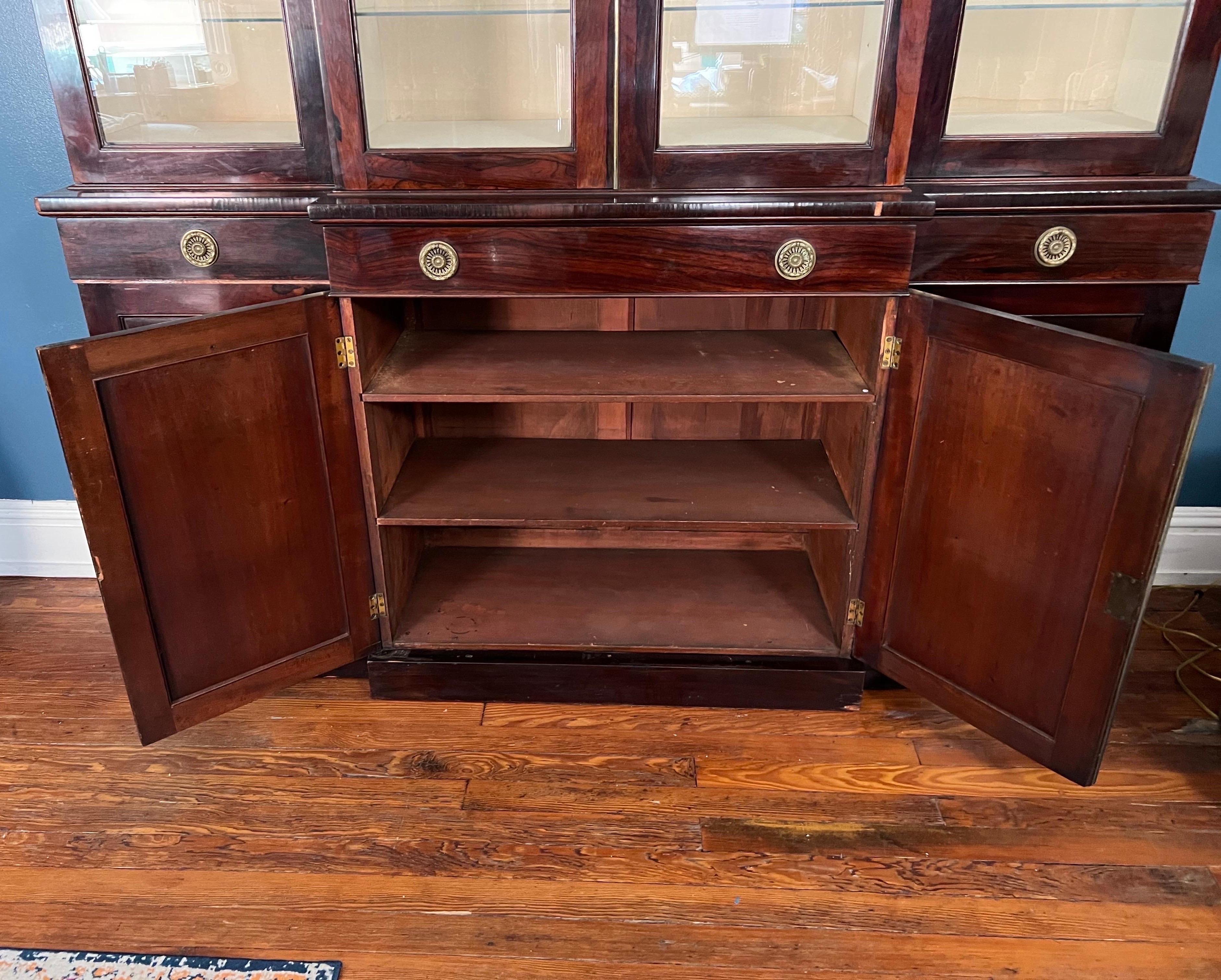 19th Century English Rosewood Breakfront Bookcase with Hidden Drawers For Sale 5