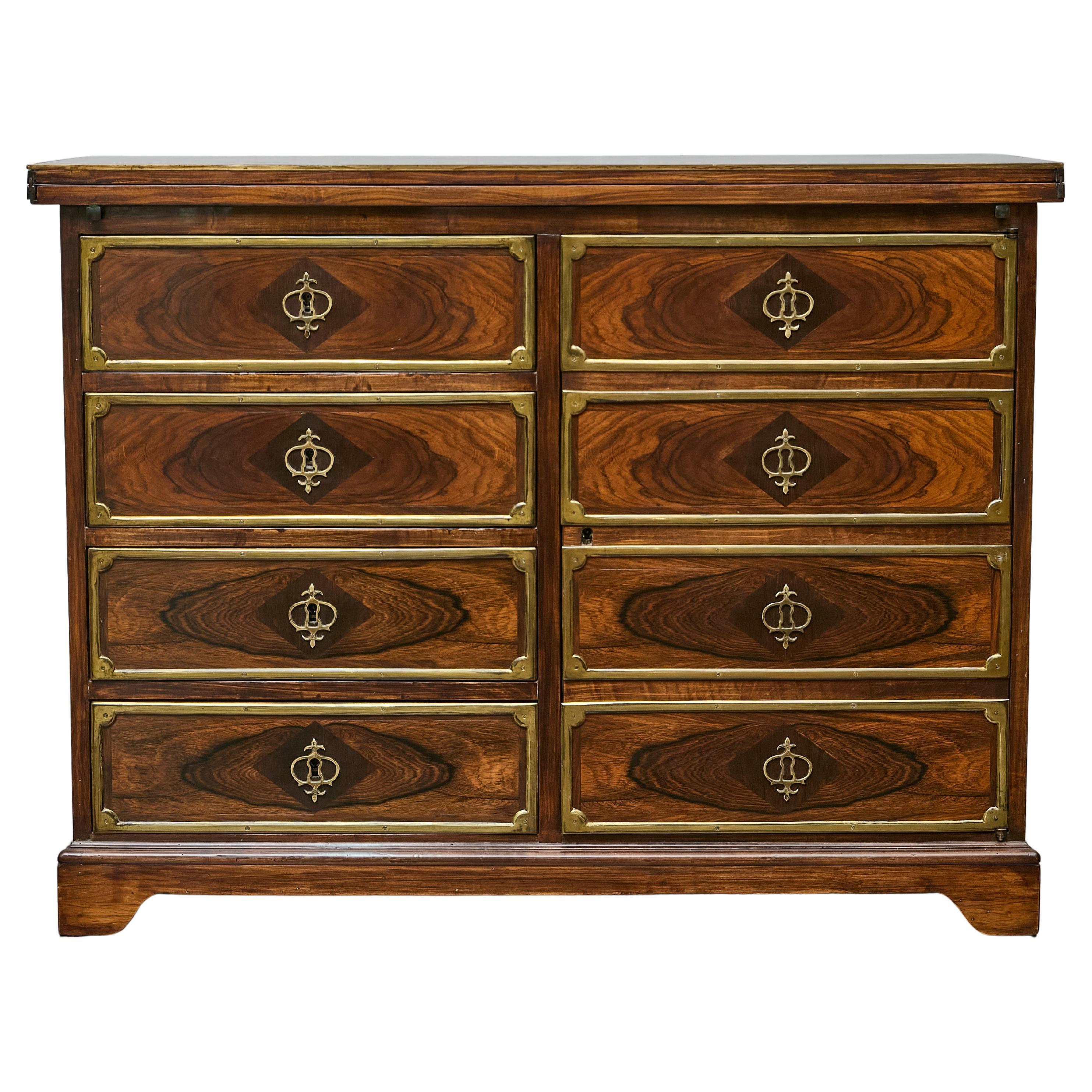 19th Century English Rosewood Campaign-Style Desk with Leather Writing Surface