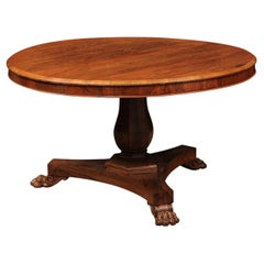 19th Century English Rosewood Center Table with Paw Feet