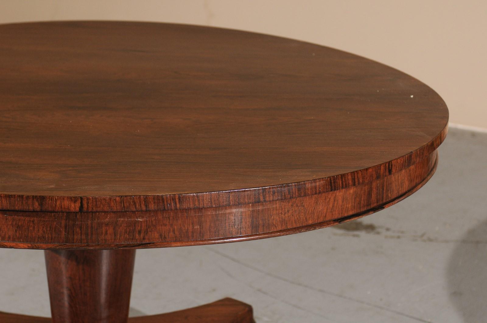 19th Century English Rosewood Center Table with Pedestal Base & Paw Feet 5