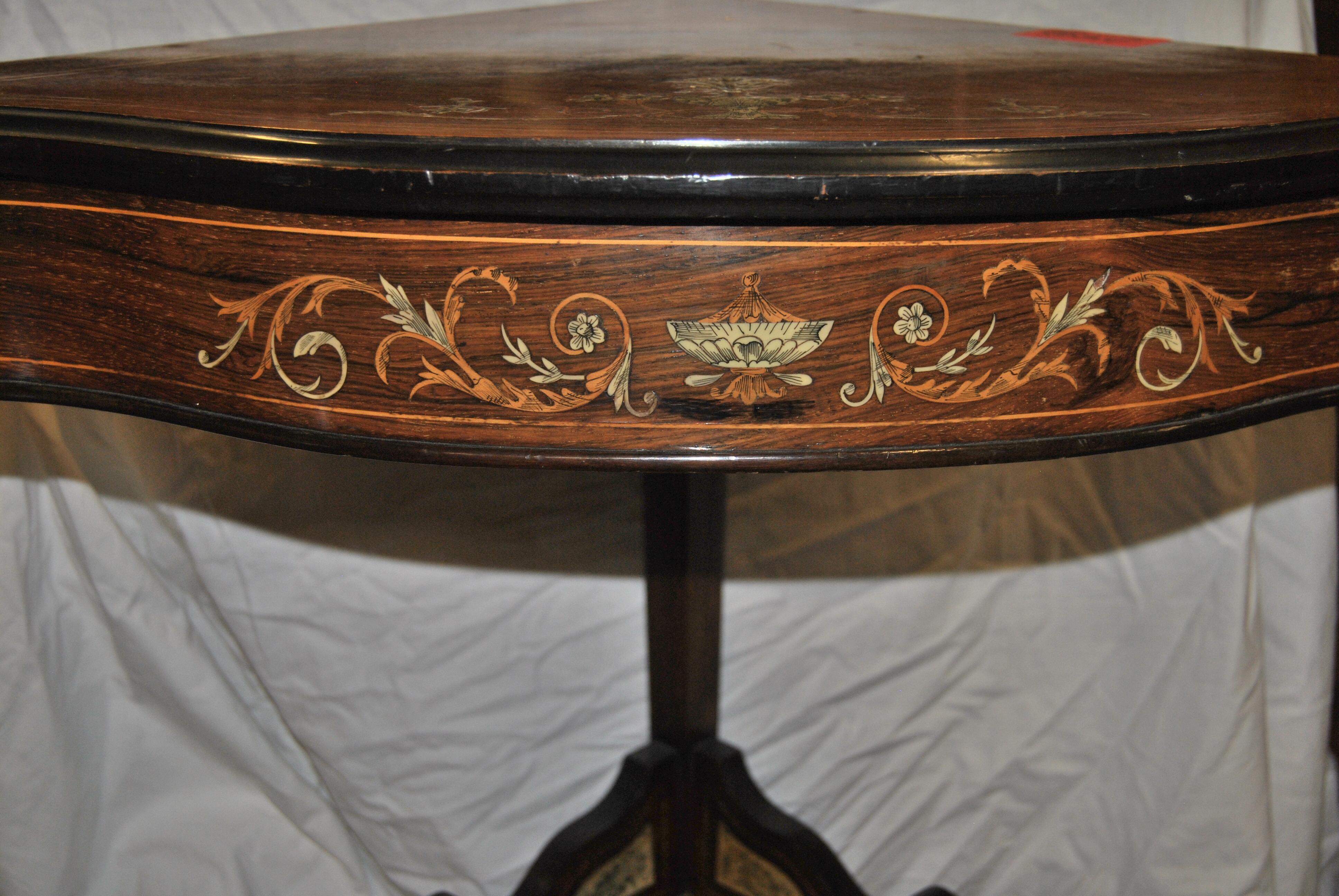 Victorian 19th Century English Rosewood Corner Table