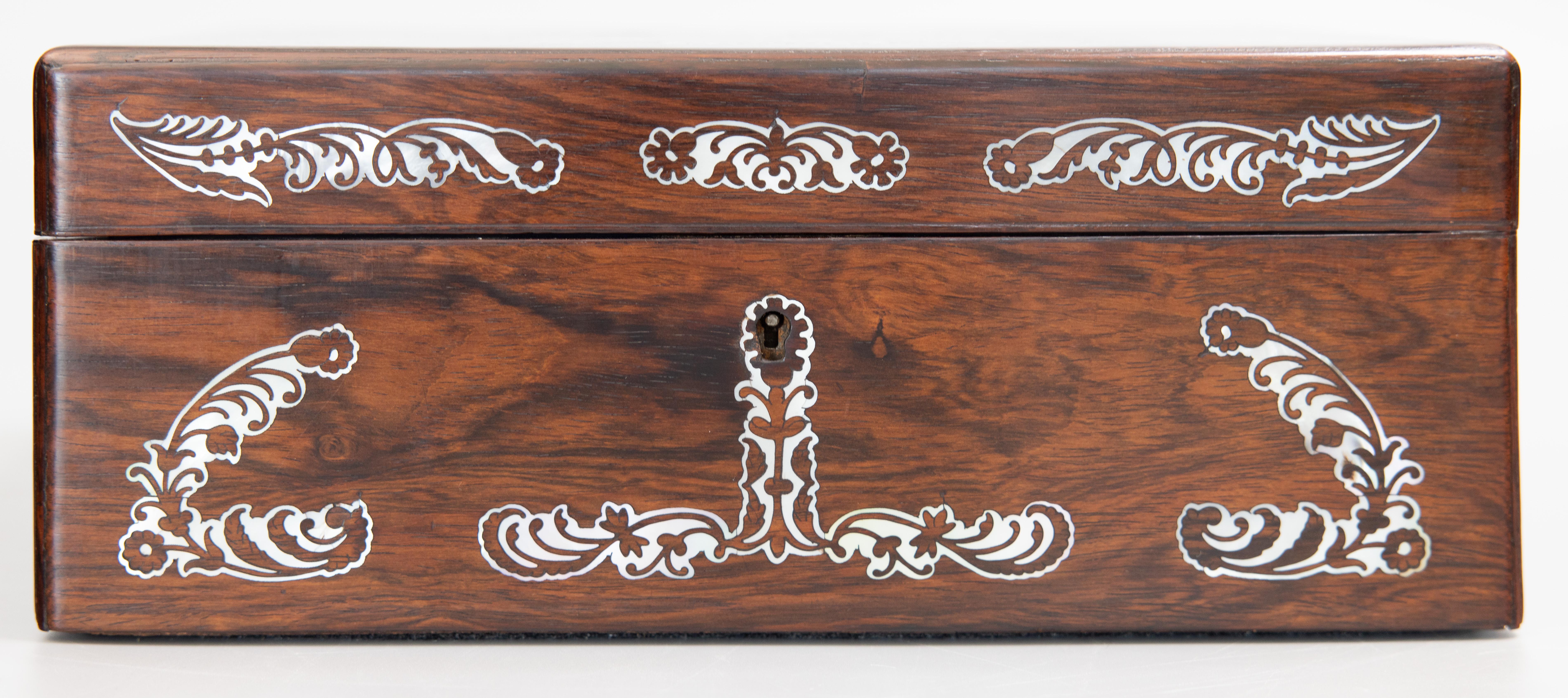 19th Century English Rosewood & Mother of Pearl Jewelry Box For Sale 3