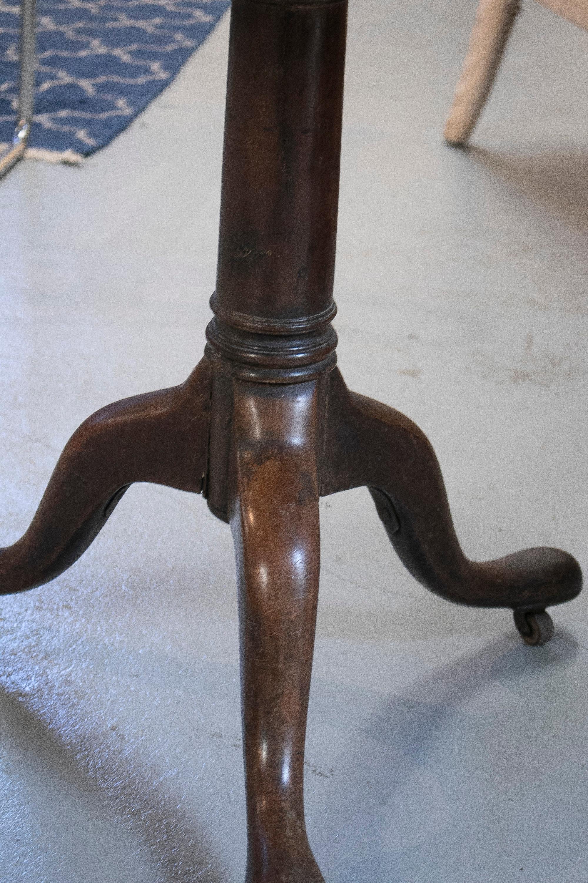 19th Century English Round Pedestal Table w/ Bronze Wheels 3