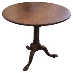19th Century English Round Pedestal Table w/ Bronze Wheels