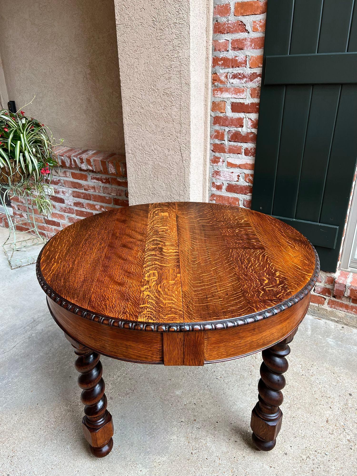 19th Century English Round Dining Center Table Barley Twist Carved Tiger Oak 4