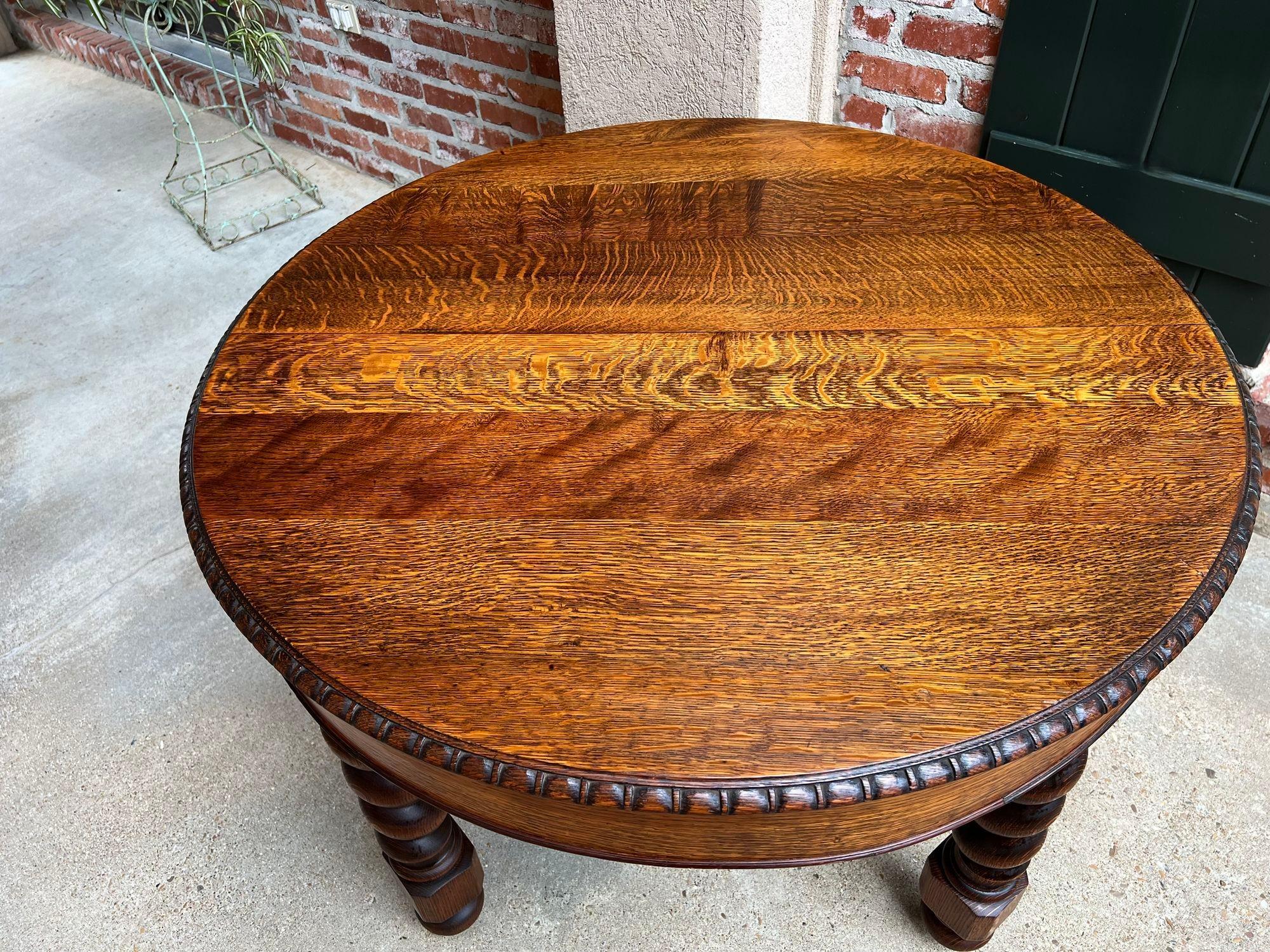 19th Century English Round Dining Center Table Barley Twist Carved Tiger Oak 5