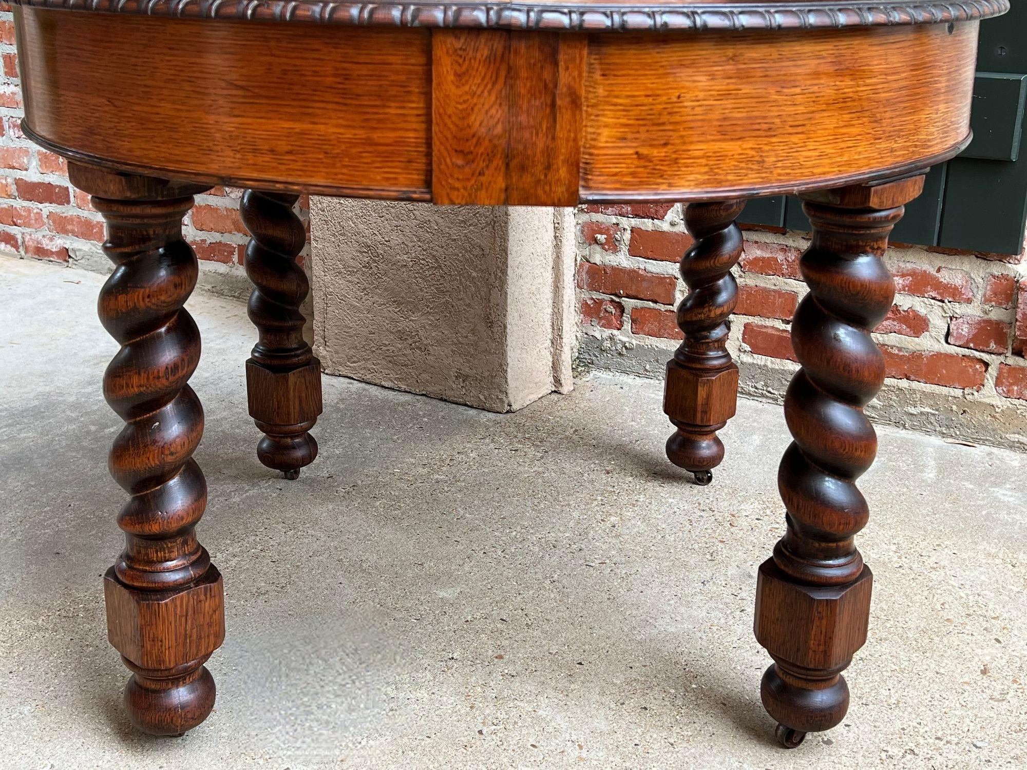 19th Century English Round Dining Center Table Barley Twist Carved Tiger Oak 6
