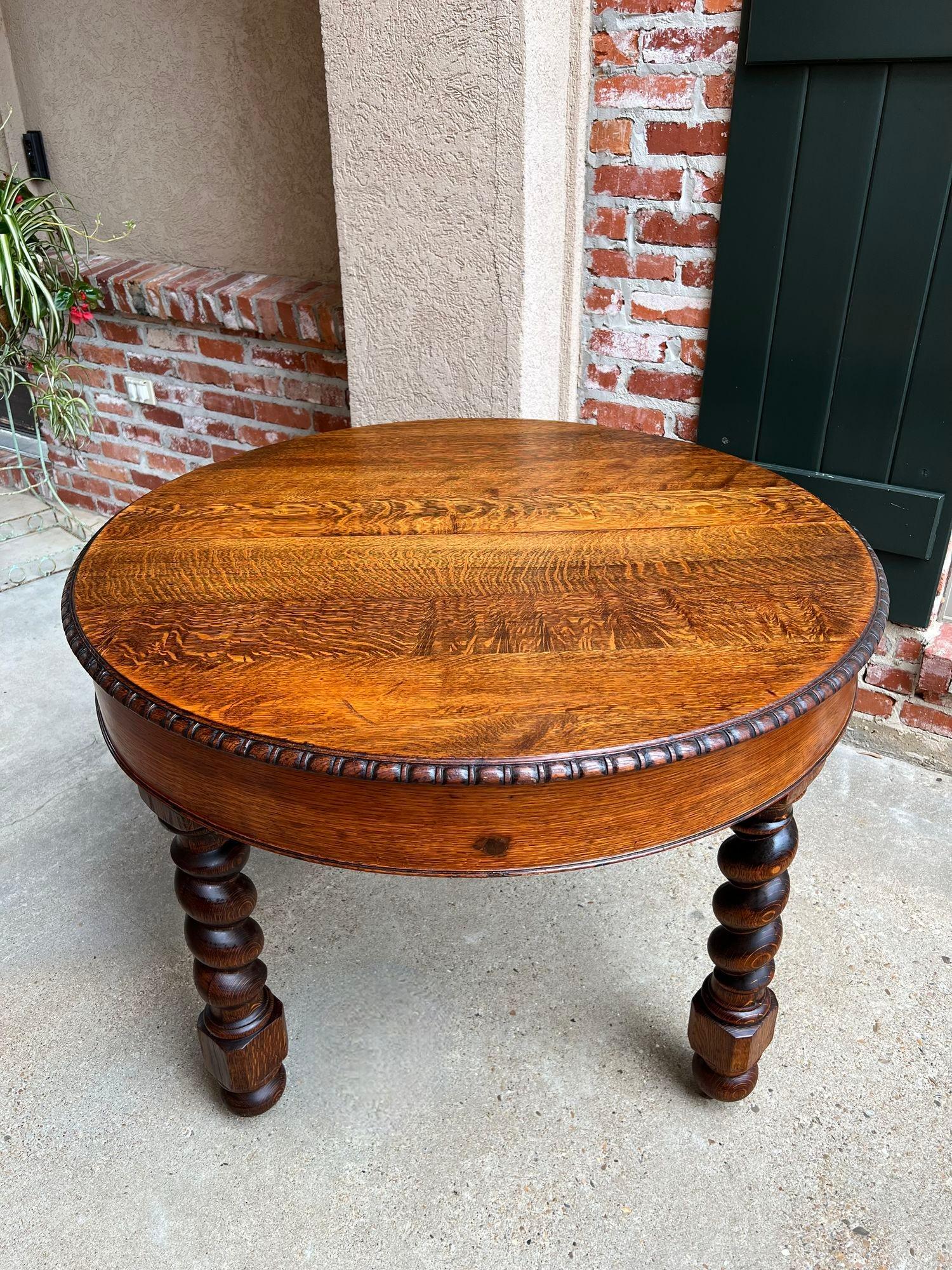 19th Century English Round Dining Center Table Barley Twist Carved Tiger Oak 7