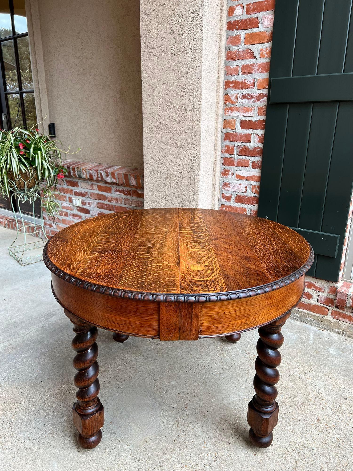 19th Century English Round Dining Center Table Barley Twist Carved Tiger Oak 8