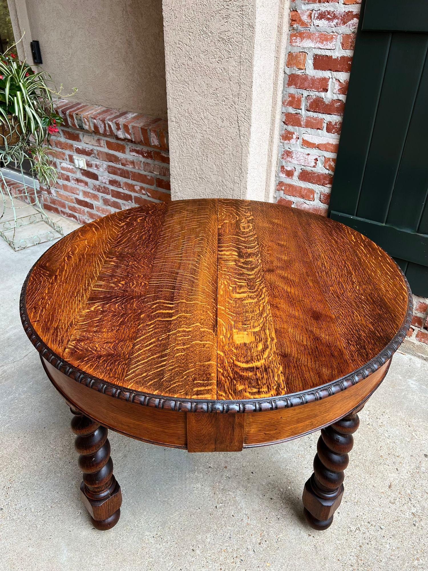 19th Century English Round Dining Center Table Barley Twist Carved Tiger Oak 9