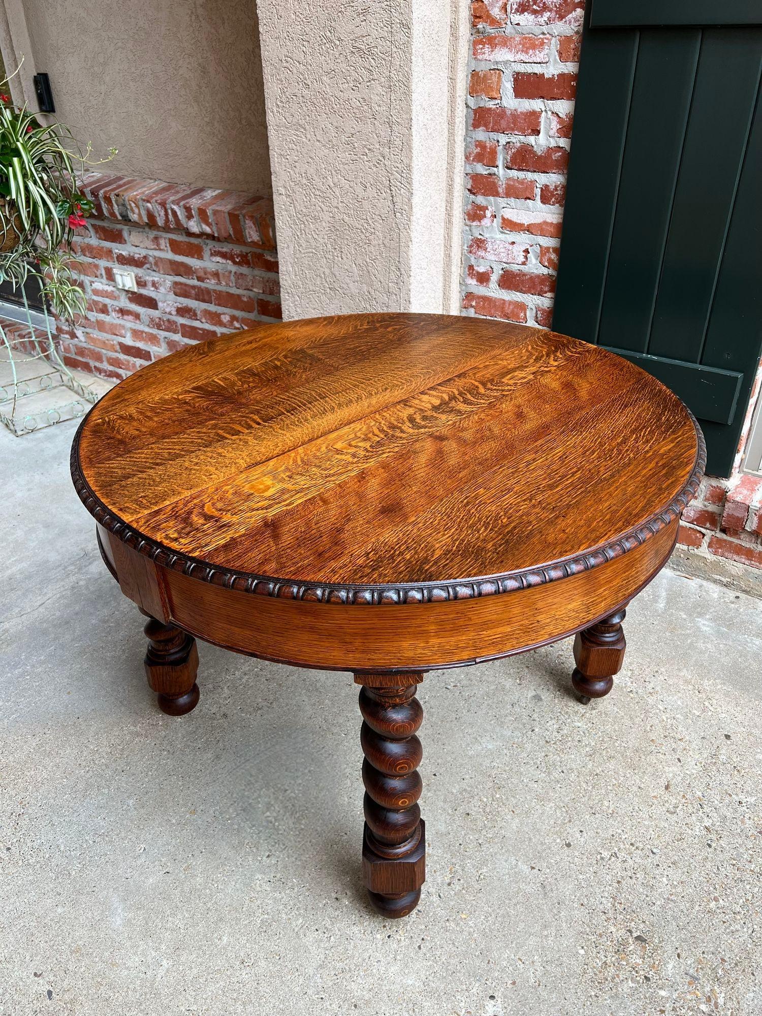 19th Century English Round Dining Center Table Barley Twist Carved Tiger Oak 10