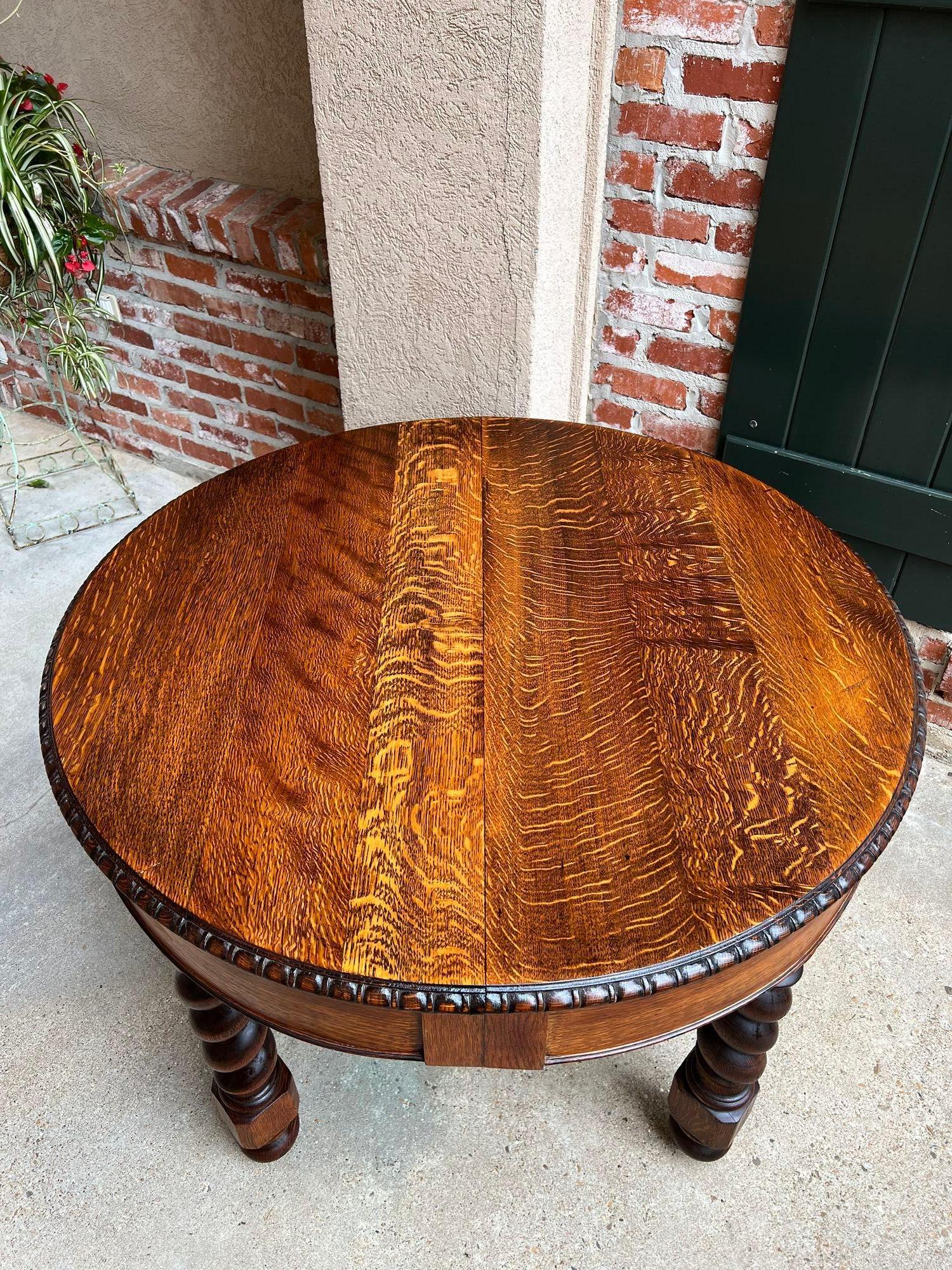 19th Century English Round Dining Center Table Barley Twist Carved Tiger Oak 11