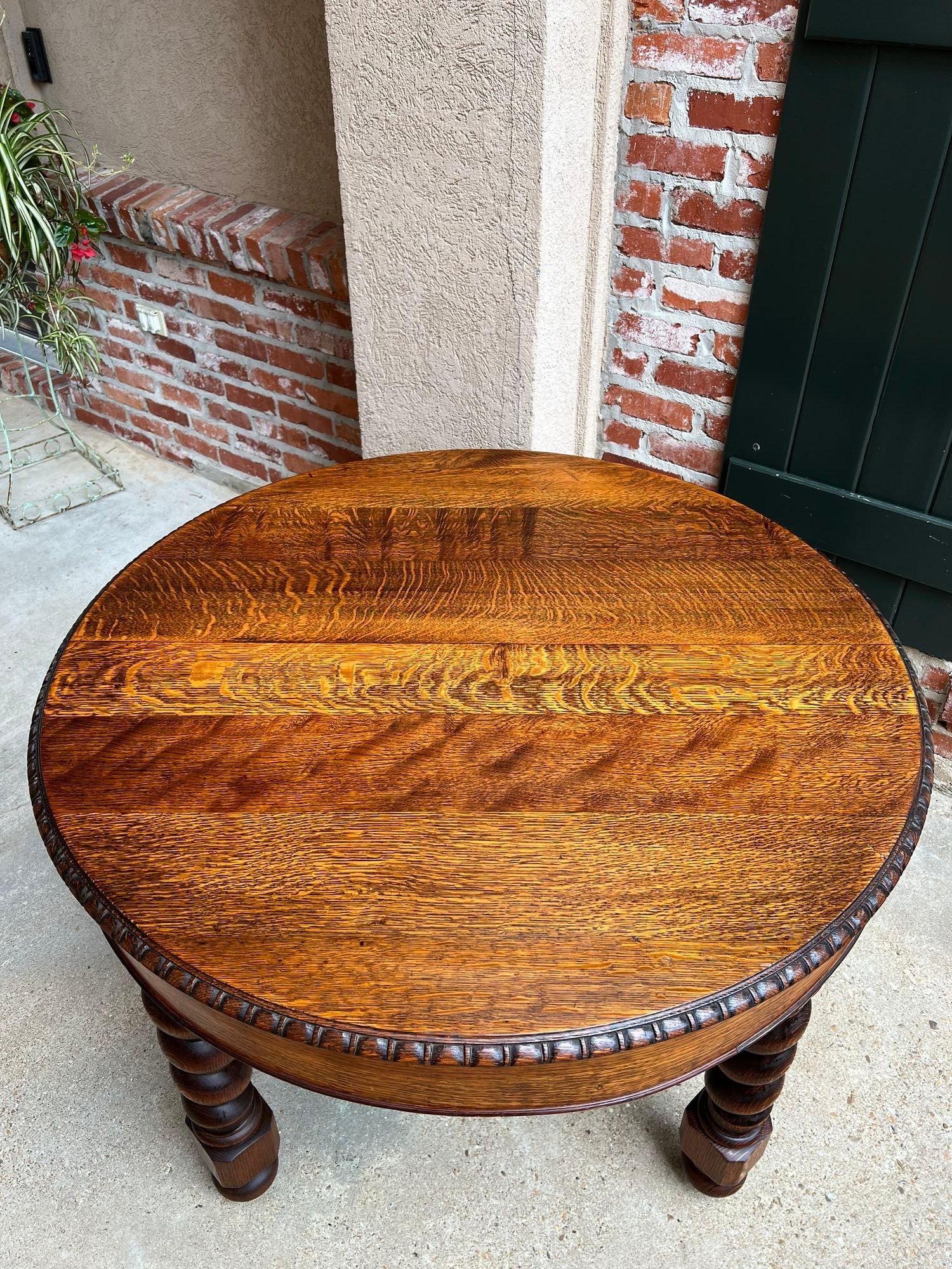 19th Century English Round Dining Center Table Barley Twist Carved Tiger Oak 12