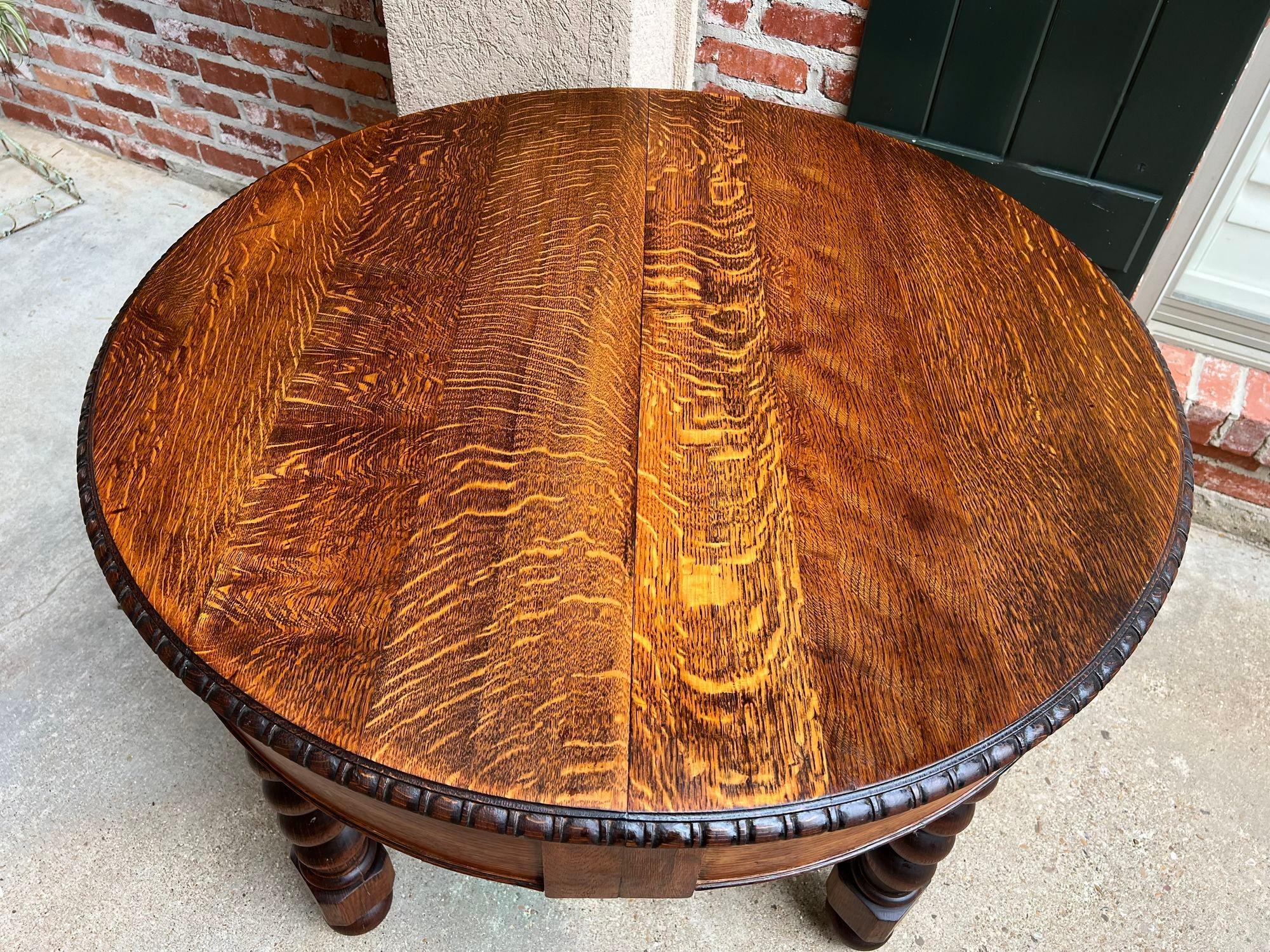 19th Century English Round Dining Center Table Barley Twist Carved Tiger Oak 13