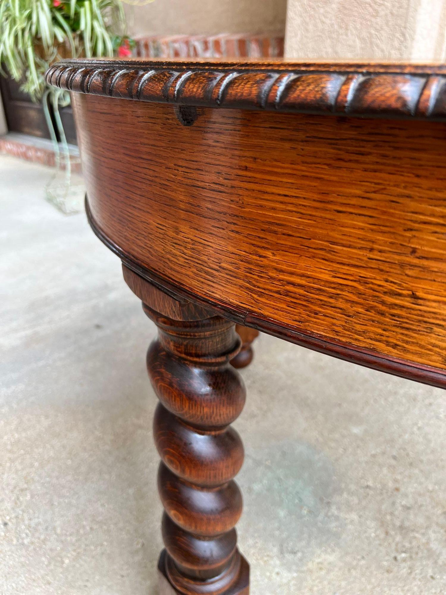 19th Century English Round Dining Center Table Barley Twist Carved Tiger Oak 14