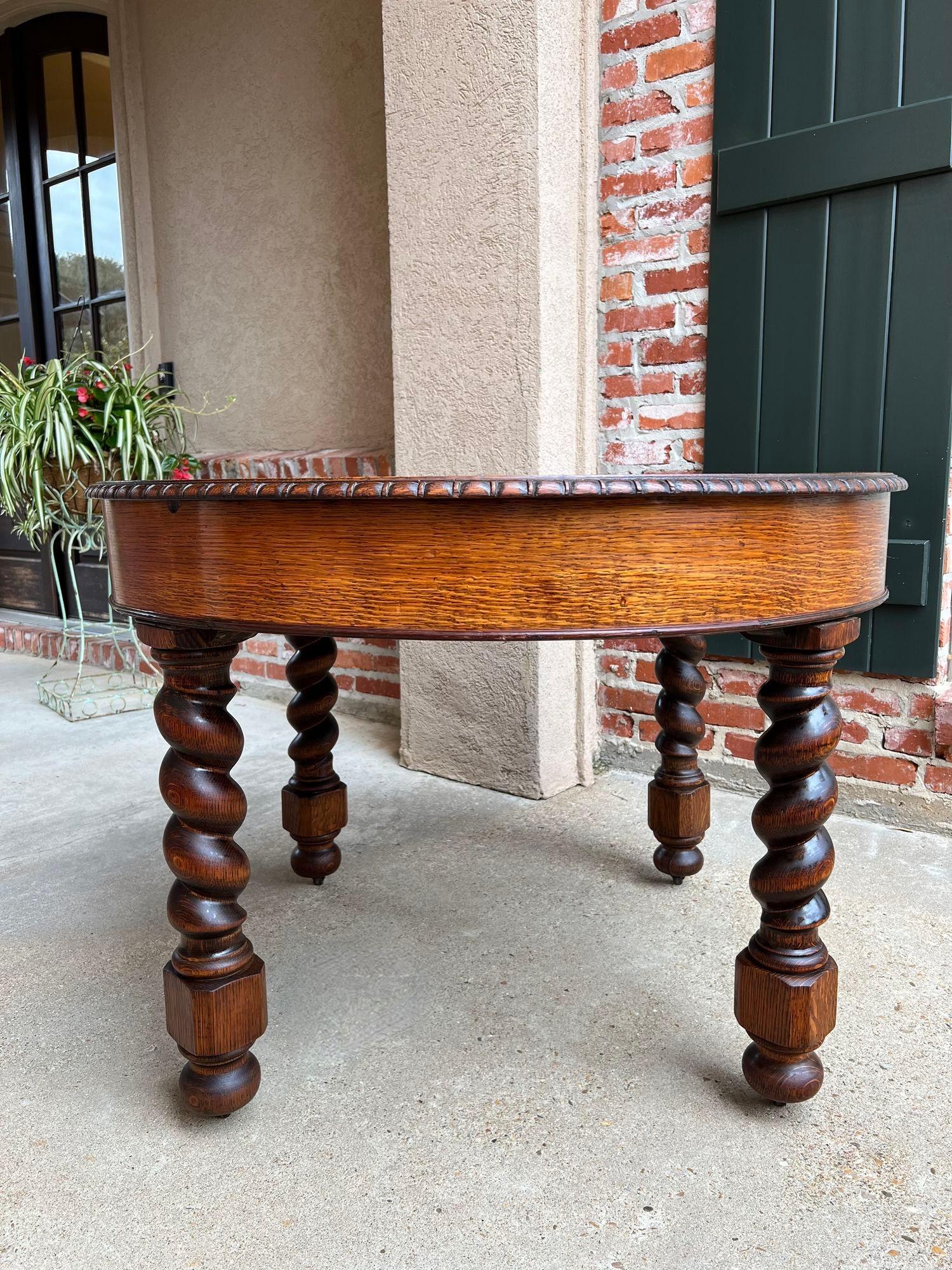 British Colonial 19th Century English Round Dining Center Table Barley Twist Carved Tiger Oak