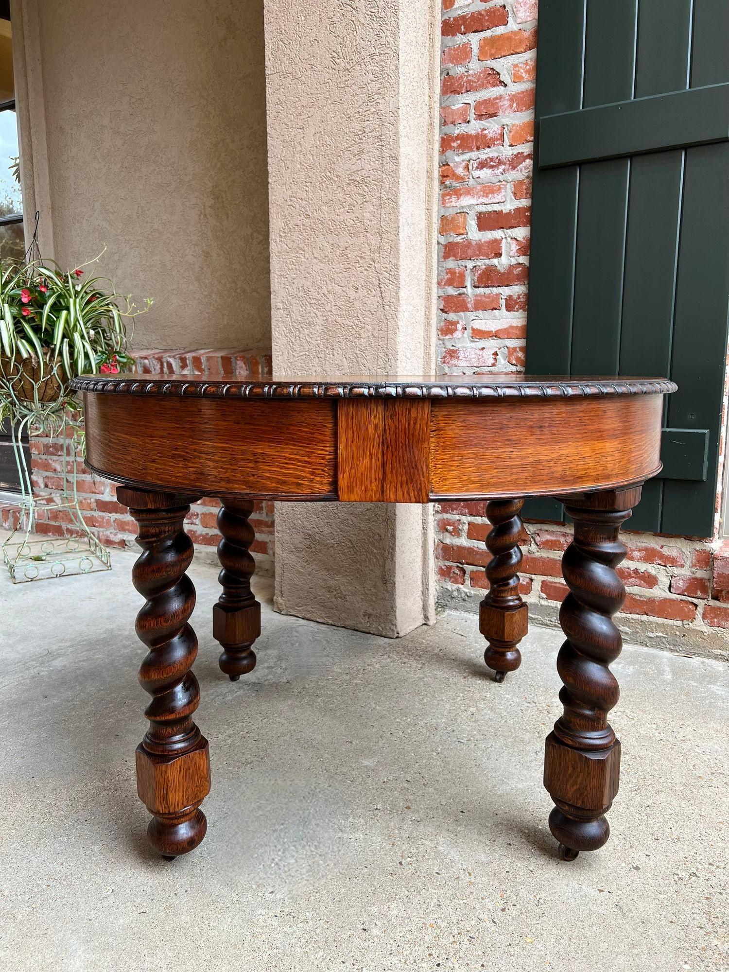 19th Century English Round Dining Center Table Barley Twist Carved Tiger Oak 1