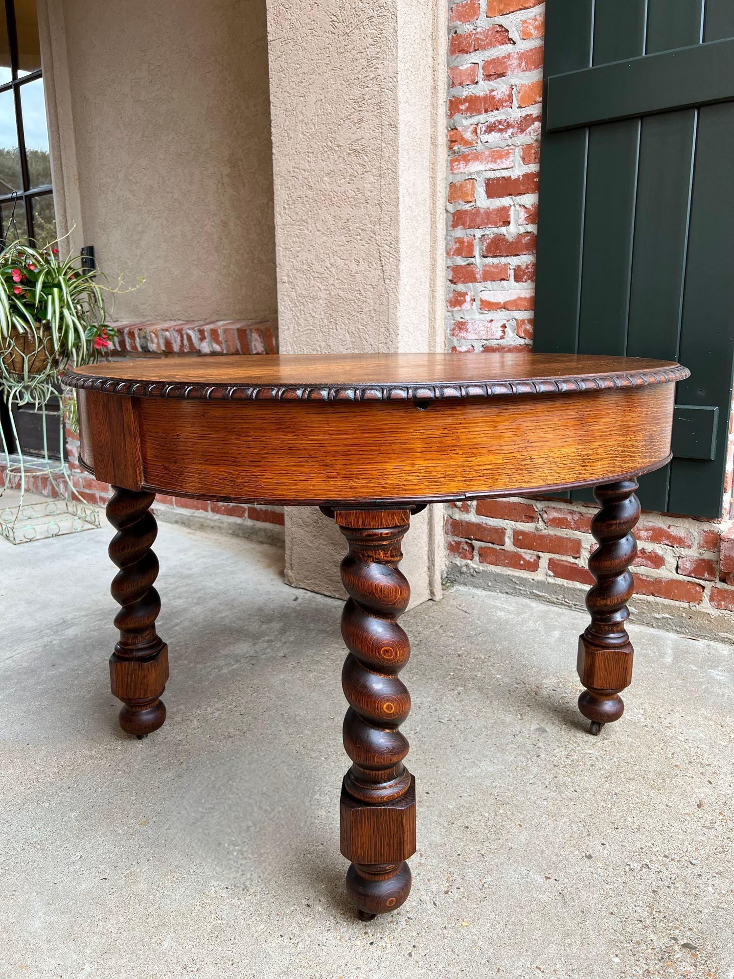 19th Century English Round Dining Center Table Barley Twist Carved Tiger Oak 2