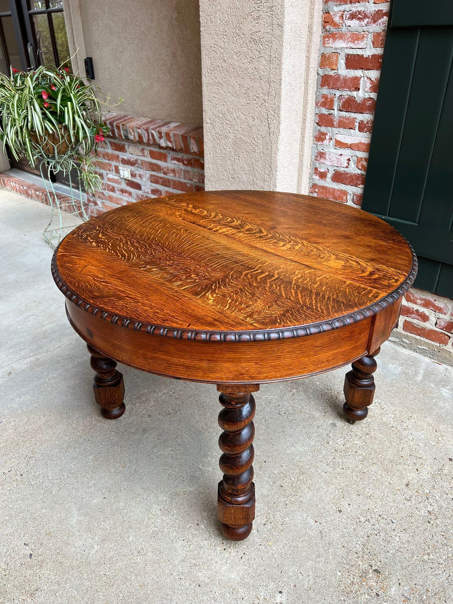 19th Century English Round Dining Center Table Barley Twist Carved Tiger Oak 3