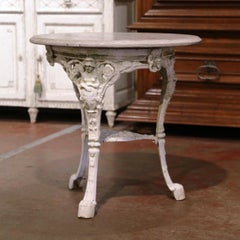 19th Century English Round Marble Top Painted Iron Outdoor Garden Bistrot Table