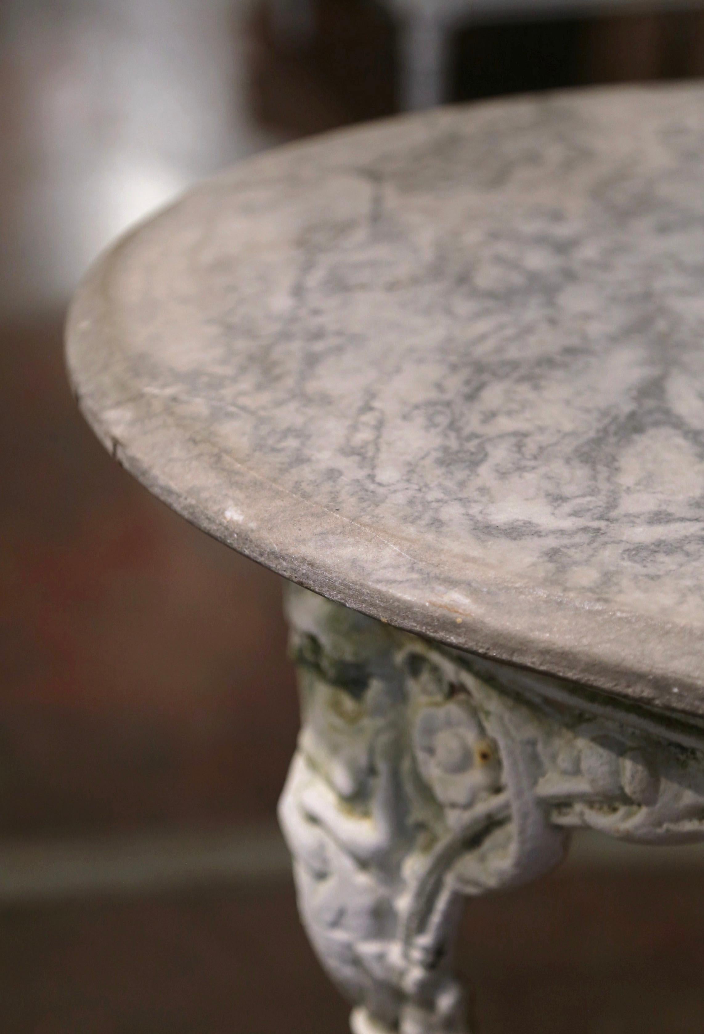 Napoleon III 19th Century English Round Marble Top Painted Iron Outdoor Garden Bistrot Table 
