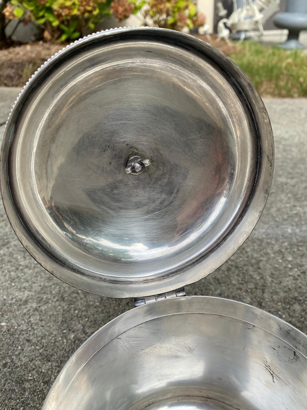 19th Century English Round Silvered Plated Biscuit Box, Artichoke Finial, Marked For Sale 7