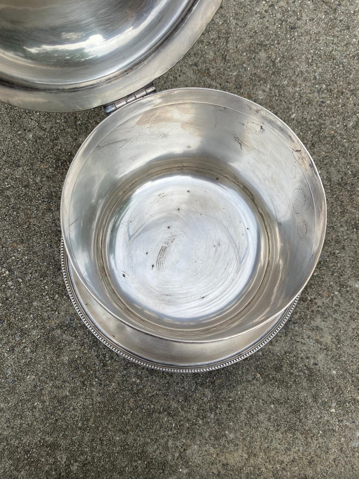 19th Century English Round Silvered Plated Biscuit Box, Artichoke Finial, Marked For Sale 8