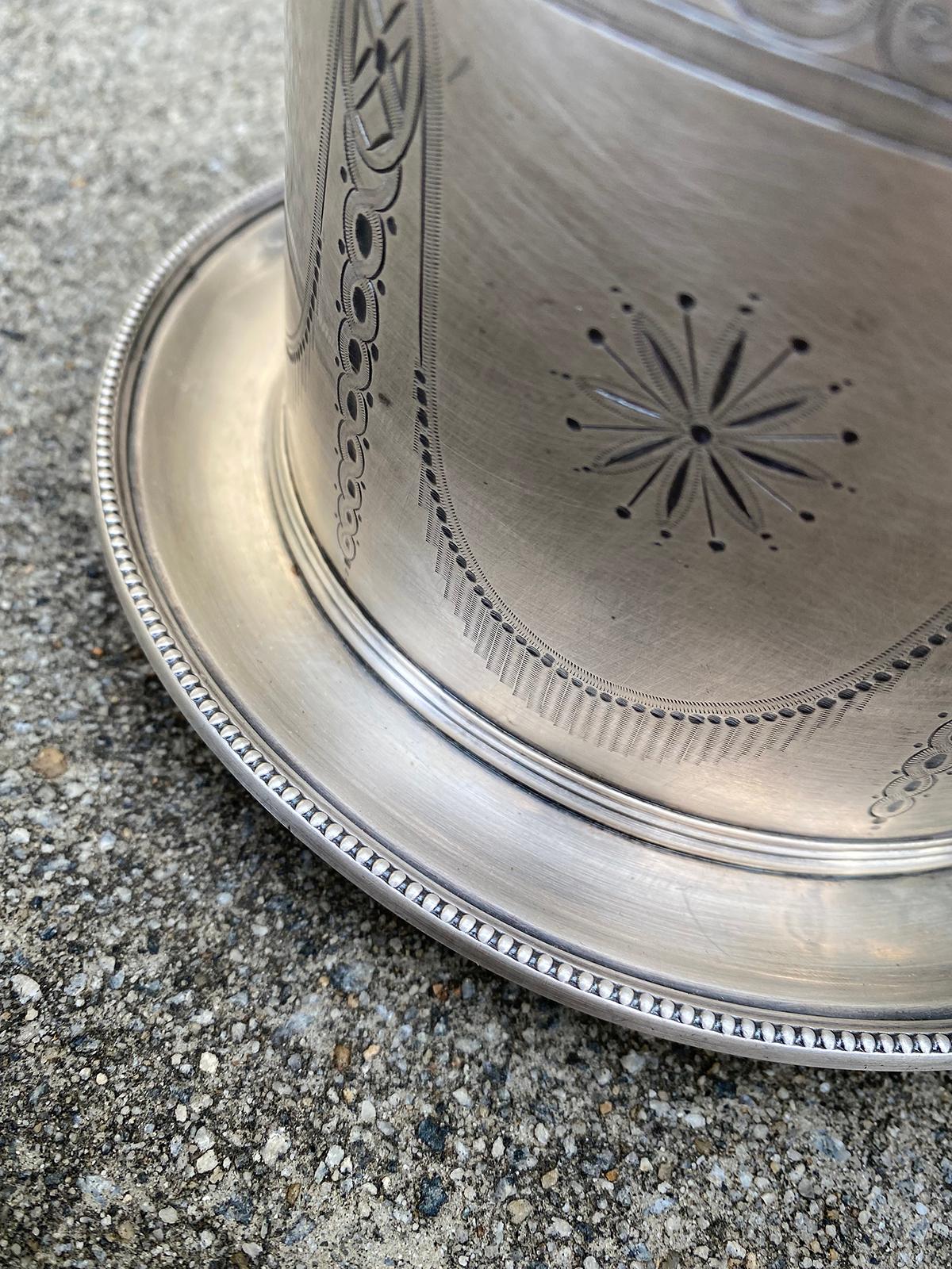 19th Century English Round Silvered Plated Biscuit Box, Artichoke Finial, Marked For Sale 11