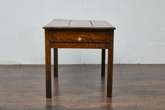 19th Century English Rustic Oak Side Table with Planked Top and Single Drawer