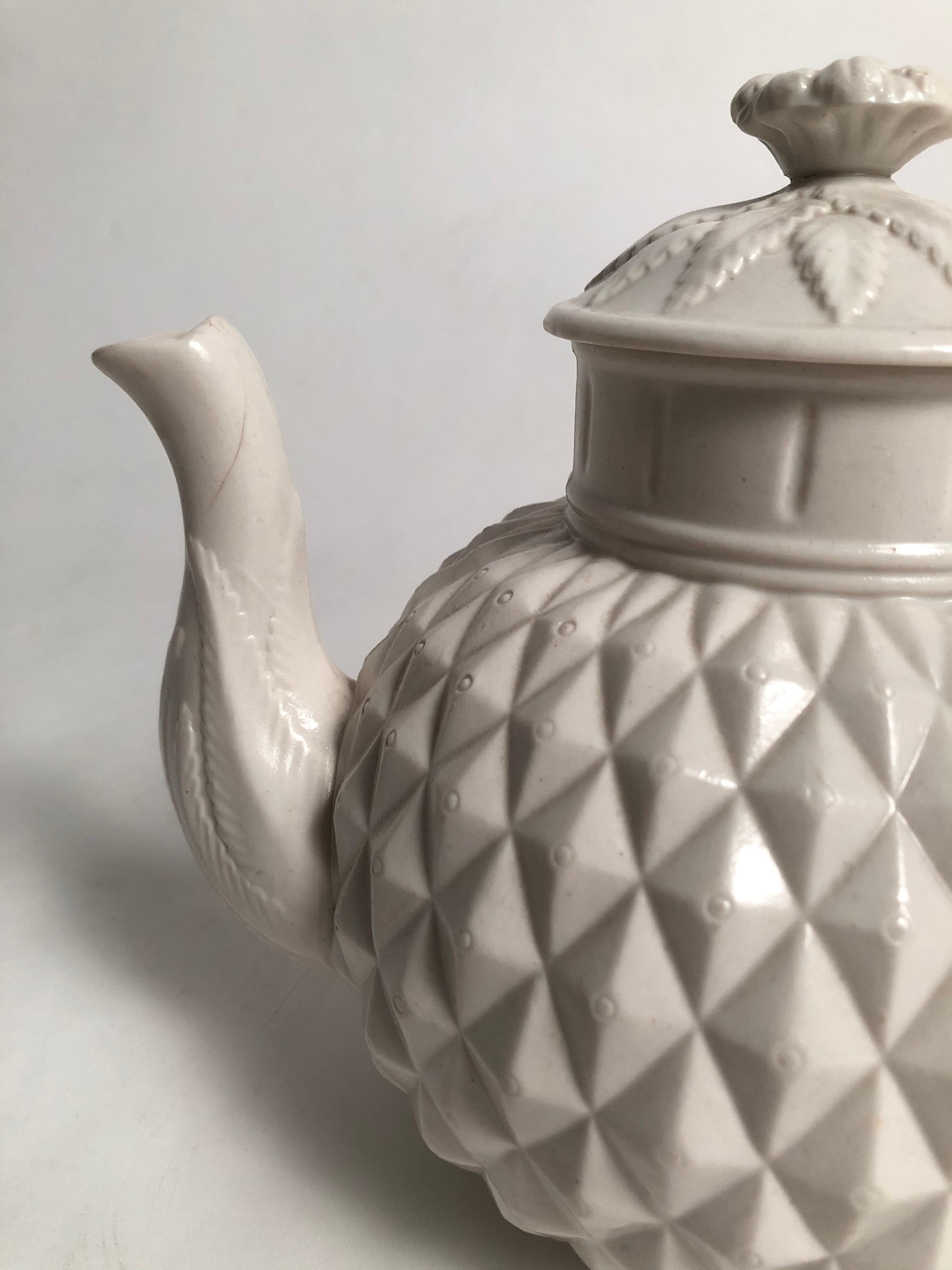 19th Century English Salt Glazed Stoneware Pineapple Form Teapot 5
